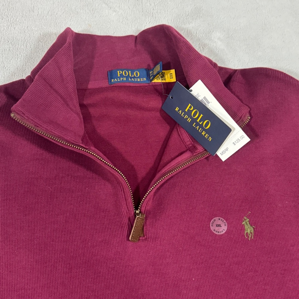 NWT Polo Ralph Lauren 1/4 Zip XXL Pullover Ribbed‎ Sweater Burgundy Maroon 2XL